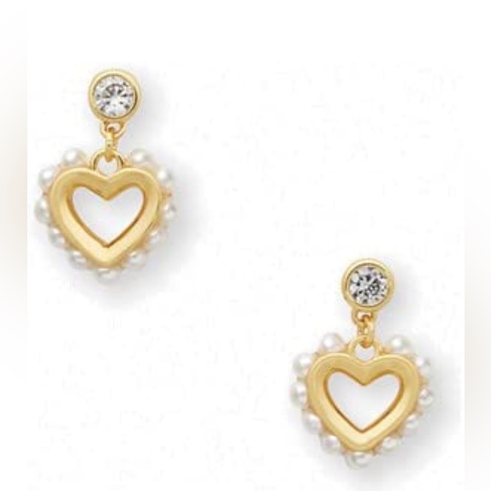 NWT Kate Spade Gold-Tone Imitation Pearl & Crystal Heart Drop Earrings